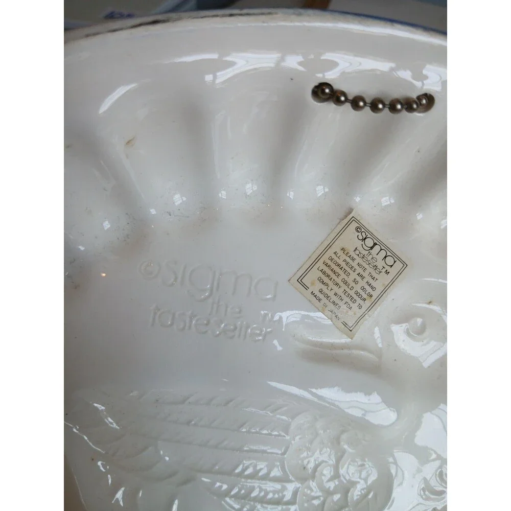 Sigma Tastesetter Goose Pottery Baking Mold Wall Decor Blue White Ceramic Jello